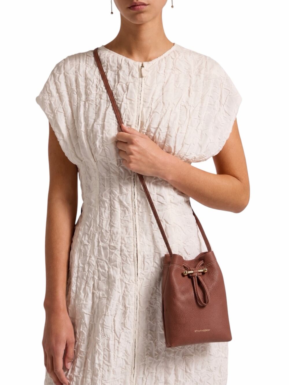 Strathberry Osette Midi Crossbody Pouch Bag Sienna Dark Pink